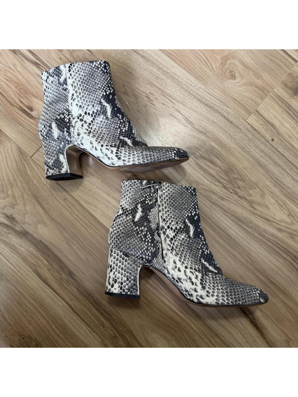 Essex Lane Snakeskin Print Leather Ankle Boot Block Heel Side Zip 8.5